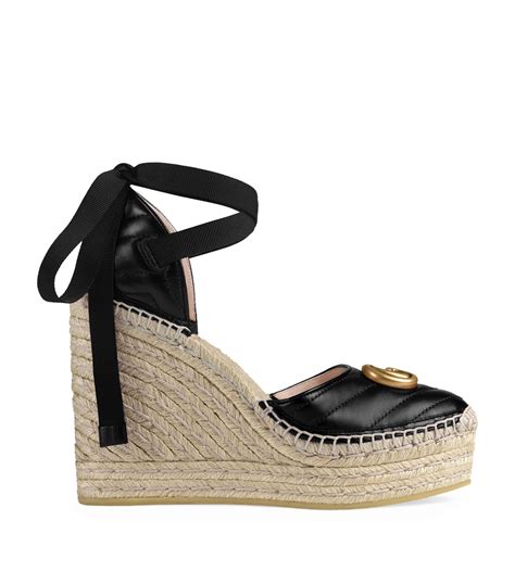 gucci leather black wedge sandal|Gucci wedge price.